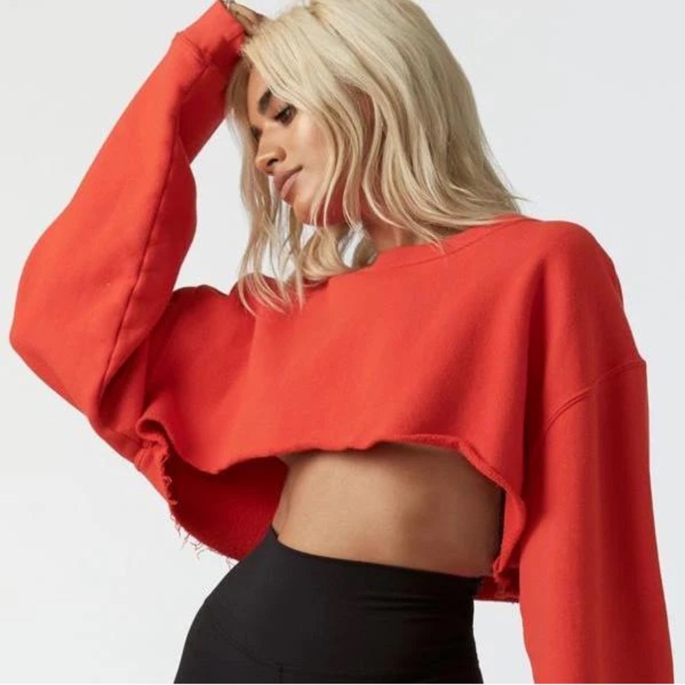 Joah Brown Cut Off Crop Sweatshirt